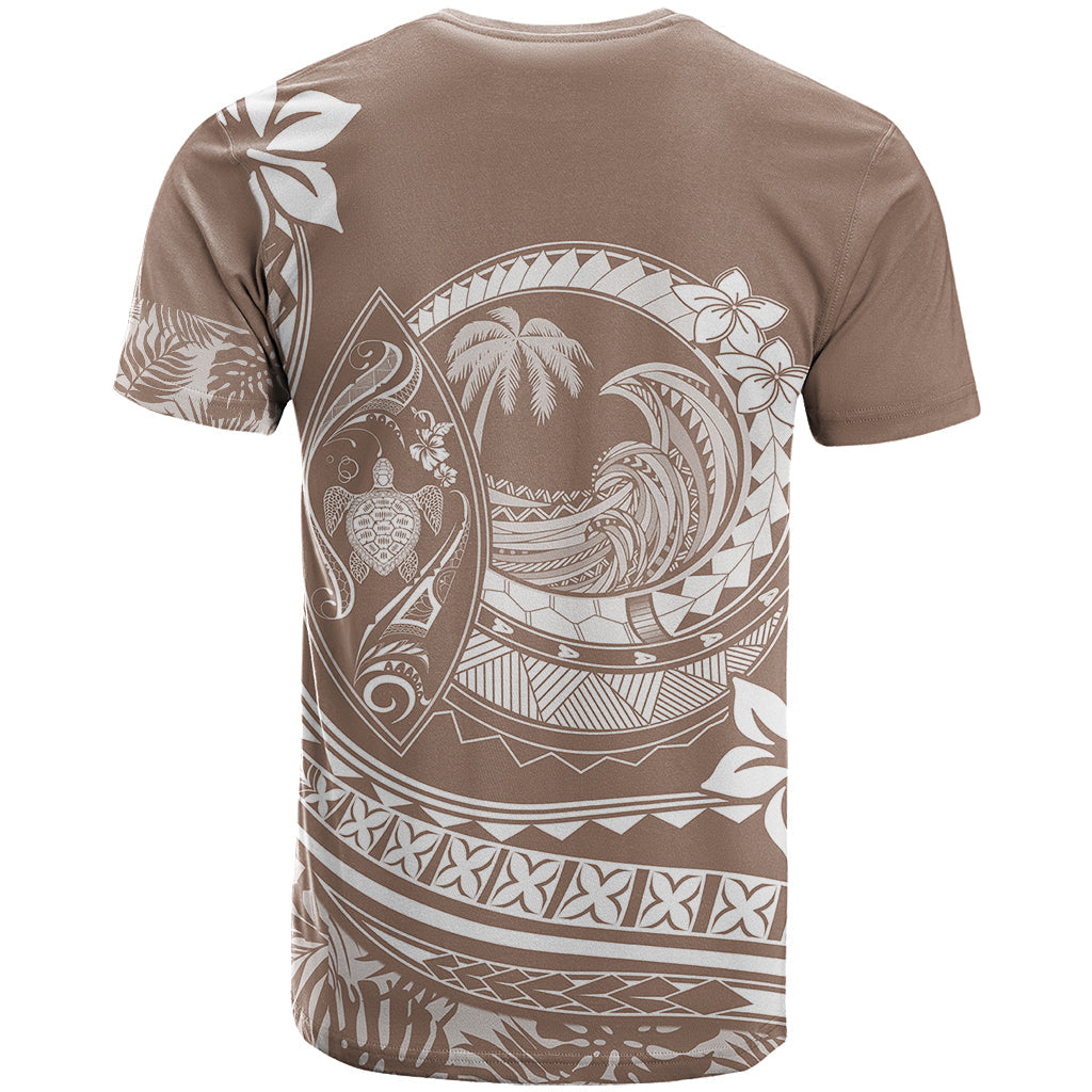 Polynesian Plumeria T-Shirt Ride The Waves - Beige Graphic Tee