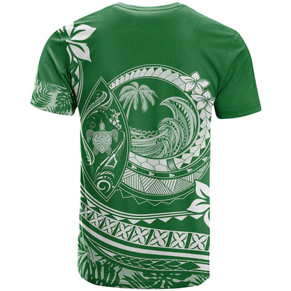 Polynesian Plumeria T-Shirt Ride The Waves - Green Graphic Tee
