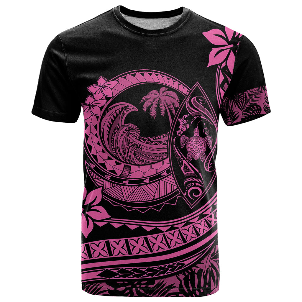 Polynesian Plumeria T-Shirt Ride The Waves - Pink Graphic Tee