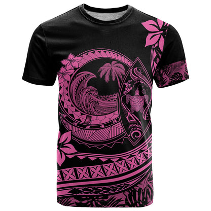 Polynesian Plumeria T-Shirt Ride The Waves - Pink Graphic Tee