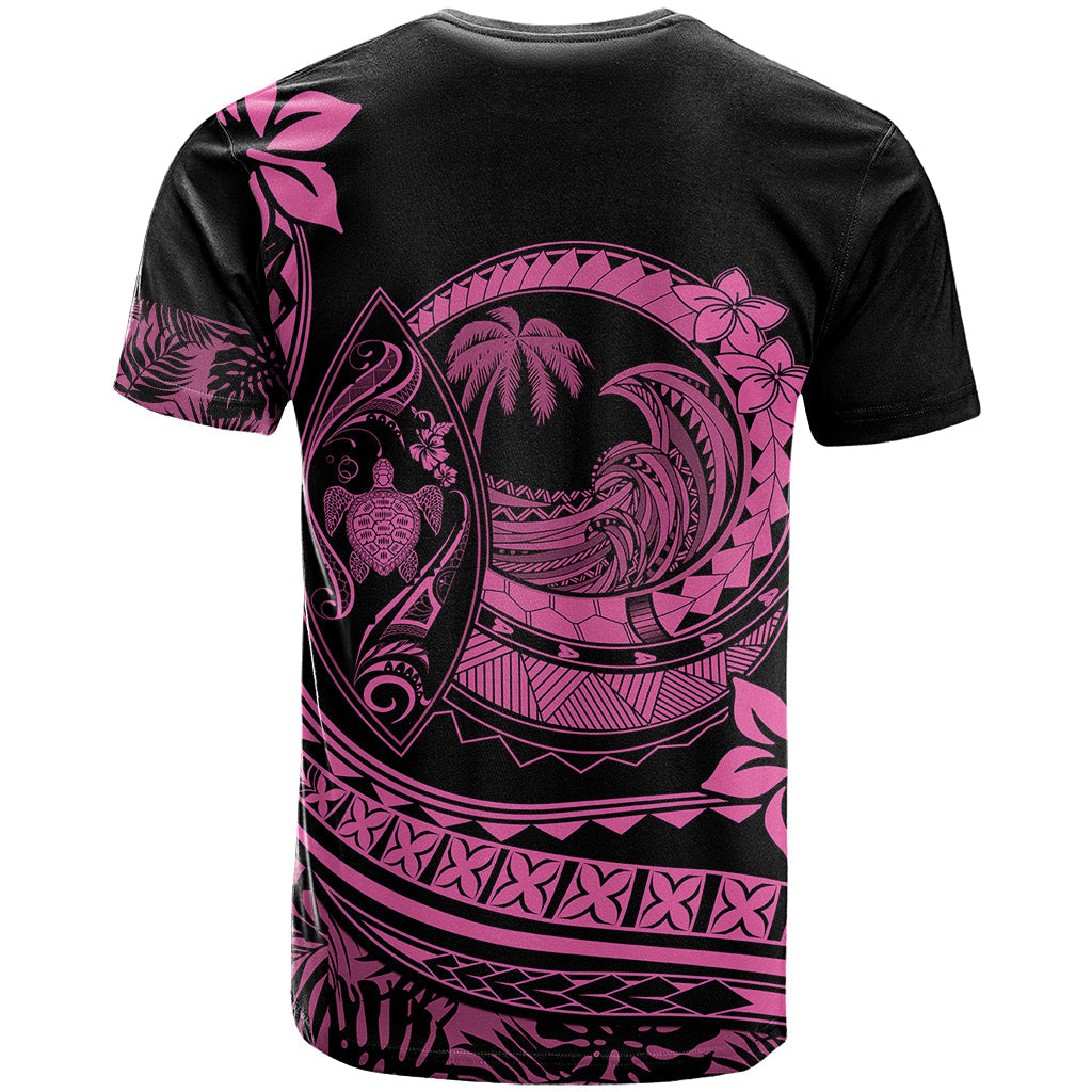 Polynesian Plumeria T-Shirt Ride The Waves - Pink Graphic Tee