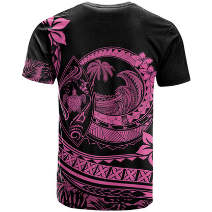 Polynesian Plumeria T-Shirt Ride The Waves - Pink Graphic Tee