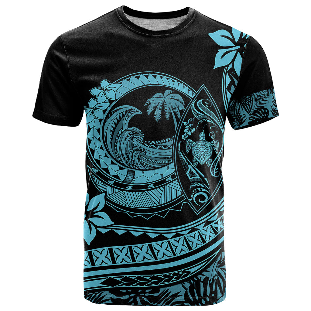 Polynesian Plumeria T-Shirt Ride The Waves - Turquoise Graphic Tee