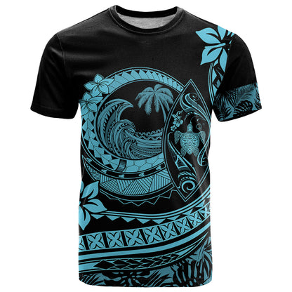Polynesian Plumeria T-Shirt Ride The Waves - Turquoise Graphic Tee