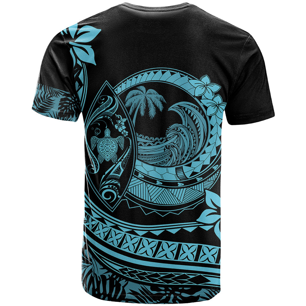 Polynesian Plumeria T-Shirt Ride The Waves - Turquoise Graphic Tee