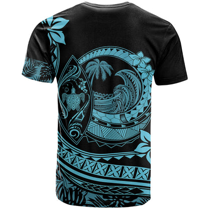 Polynesian Plumeria T-Shirt Ride The Waves - Turquoise Graphic Tee
