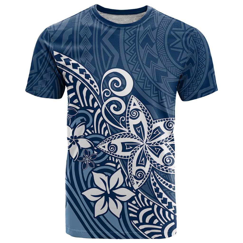 Polynesia T-Shirt Plumeria Blue Curves Graphic Tee