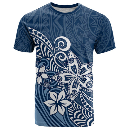 Polynesia T-Shirt Plumeria Blue Curves Graphic Tee