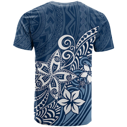 Polynesia T-Shirt Plumeria Blue Curves Graphic Tee