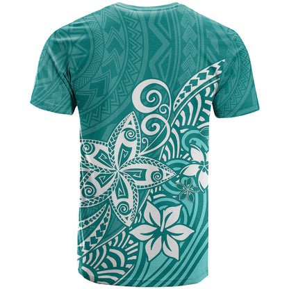 Polynesia T-Shirt Plumeria Teal Curves Graphic Tee