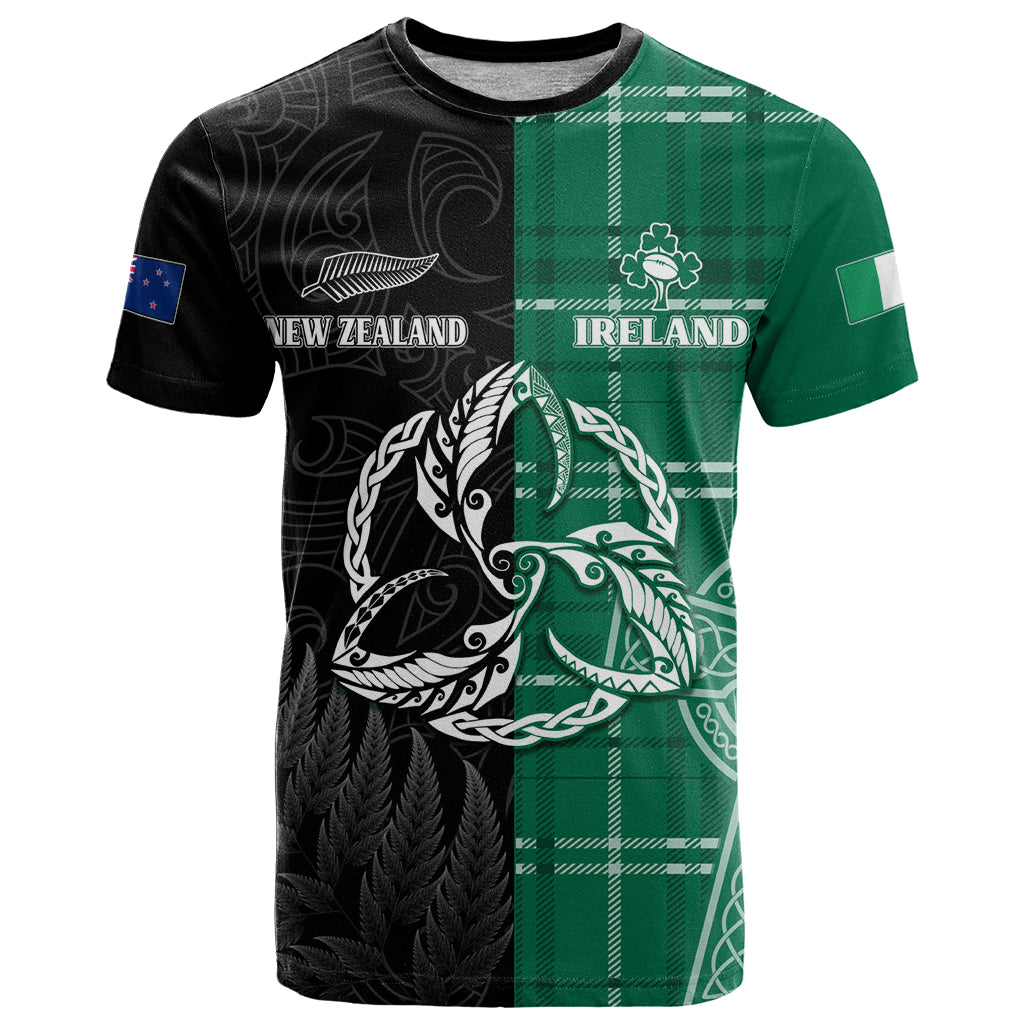 Personalised New Zealand Mix Ireland Rugby T-Shirt Celtic Knot Mix Silver Ferns Graphic Tee