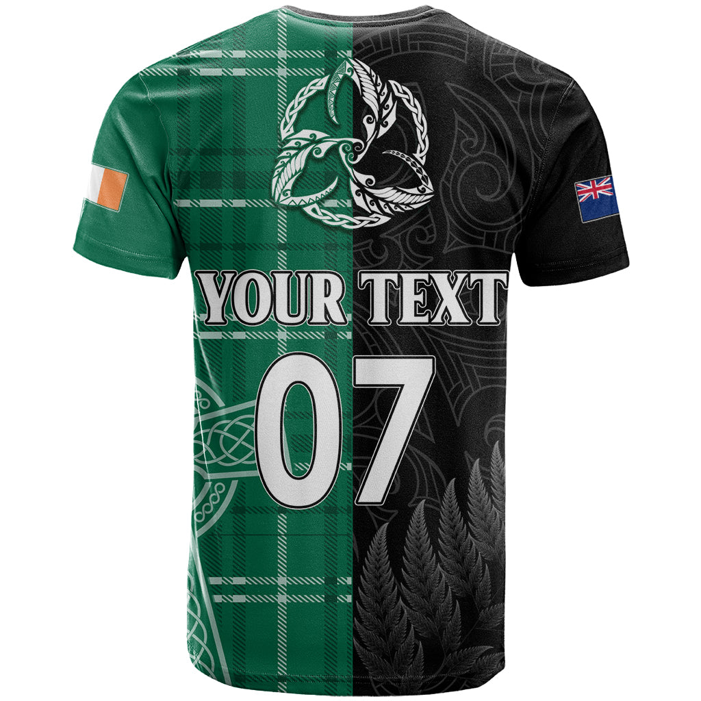 Personalised New Zealand Mix Ireland Rugby T-Shirt Celtic Knot Mix Silver Ferns Graphic Tee
