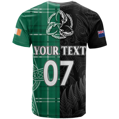 Personalised New Zealand Mix Ireland Rugby T-Shirt Celtic Knot Mix Silver Ferns Graphic Tee