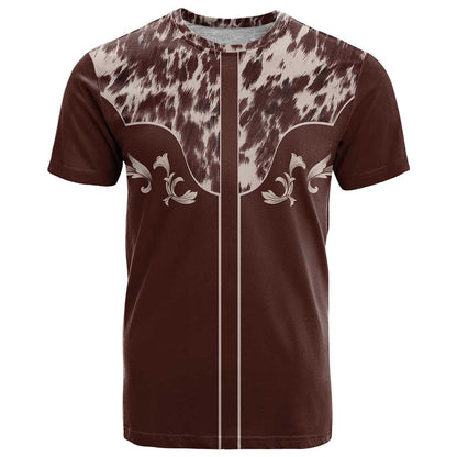 Cowboys Wild West T-Shirt Dark Brown Cow Prints Graphic Tee