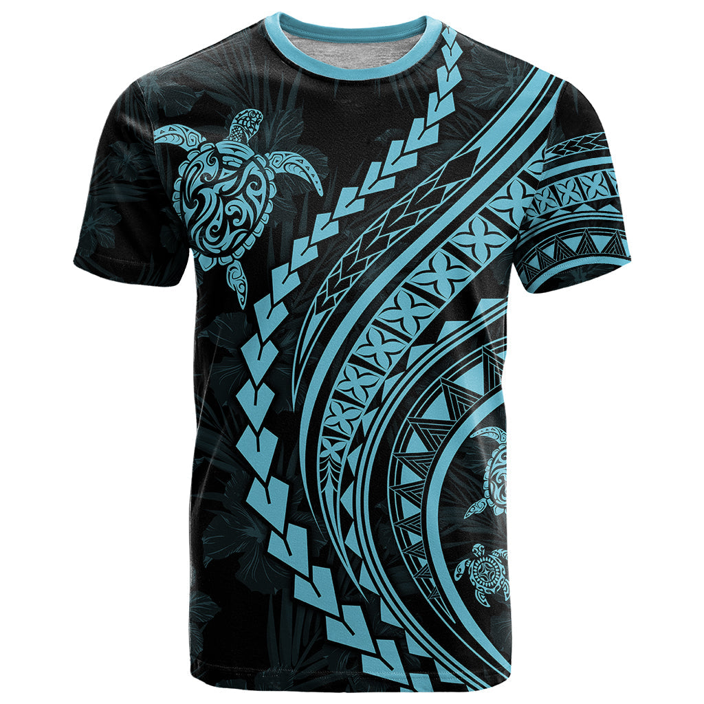 Polynesian Pride T-Shirt Turtle Hibiscus Luxury Style - Aquamarine Graphic Tee