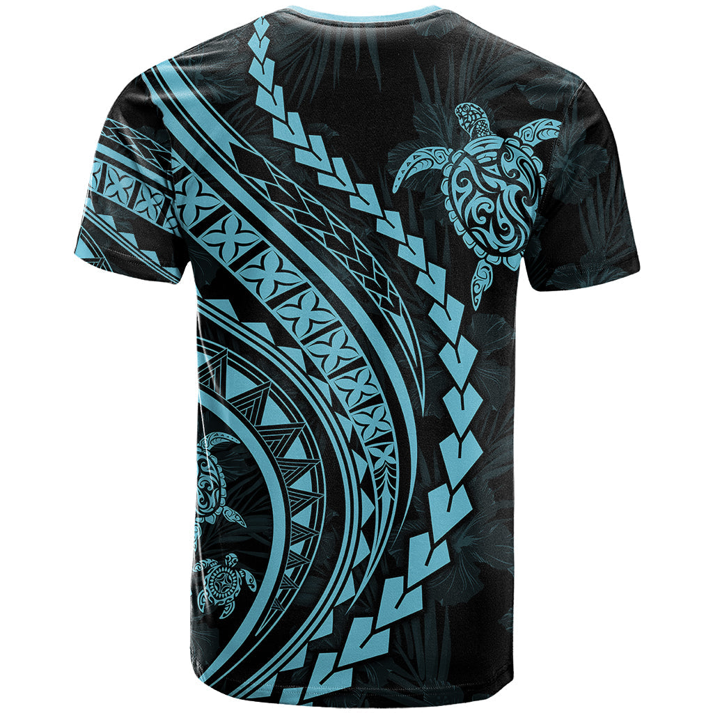 Polynesian Pride T-Shirt Turtle Hibiscus Luxury Style - Aquamarine Graphic Tee