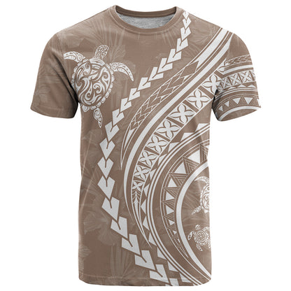 Polynesian Pride T-Shirt Turtle Hibiscus Luxury Style - Beige Graphic Tee