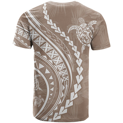Polynesian Pride T-Shirt Turtle Hibiscus Luxury Style - Beige Graphic Tee
