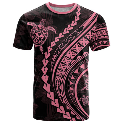 Polynesian Pride T-Shirt Turtle Hibiscus Luxury Style - Carnation Pink Graphic Tee