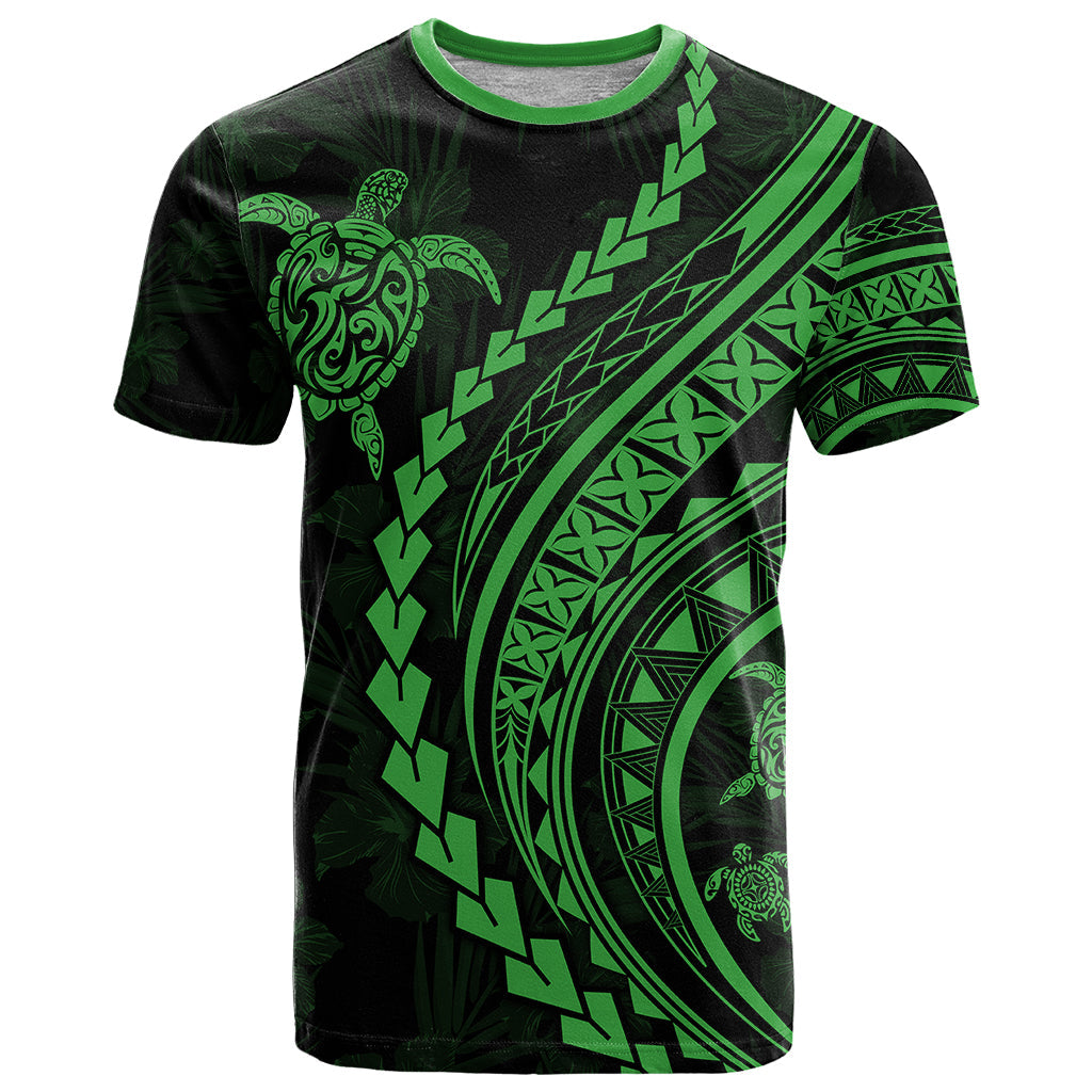 Polynesian Pride T-Shirt Turtle Hibiscus Luxury Style - Green Graphic Tee