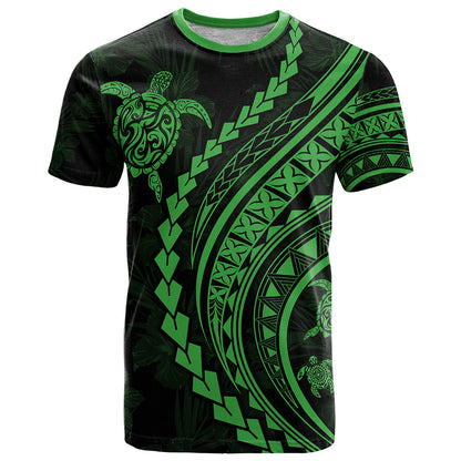 Polynesian Pride T-Shirt Turtle Hibiscus Luxury Style - Green Graphic Tee