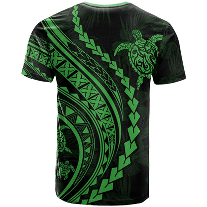 Polynesian Pride T-Shirt Turtle Hibiscus Luxury Style - Green Graphic Tee
