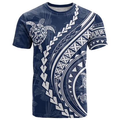 Polynesian Pride T-Shirt Turtle Hibiscus Luxury Style - Navy Graphic Tee
