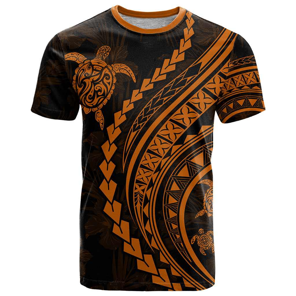 Polynesian Pride T-Shirt Turtle Hibiscus Luxury Style - Orange Graphic Tee