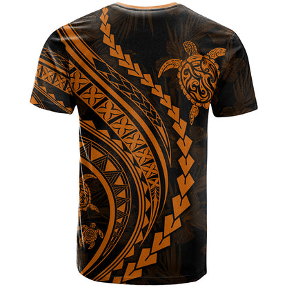 Polynesian Pride T-Shirt Turtle Hibiscus Luxury Style - Orange Graphic Tee