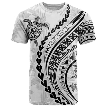 Polynesian Pride T-Shirt Turtle Hibiscus Luxury Style - White Graphic Tee