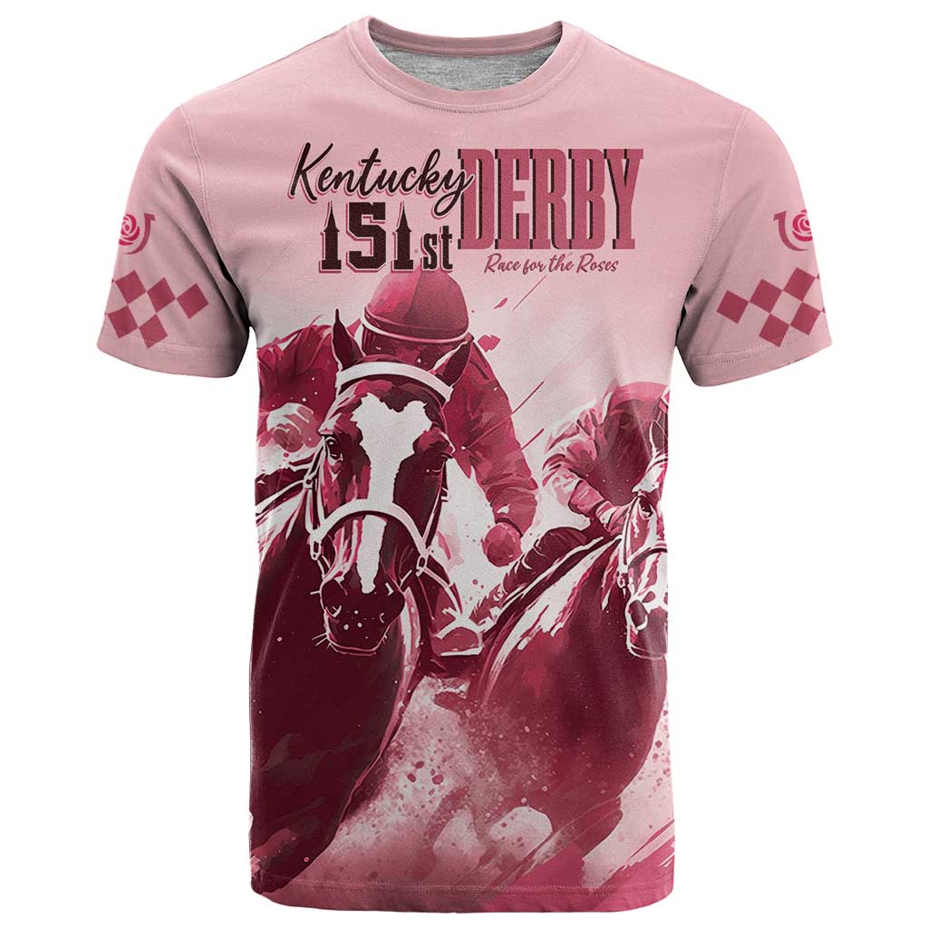 Kentucky Horse Racing 151st Personalized T-Shirt Derby Watercolor Style - Pink Graphic Tee