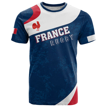 Personalised France Rugby T-Shirt World Cup Les Blues Curves Style Graphic Tee