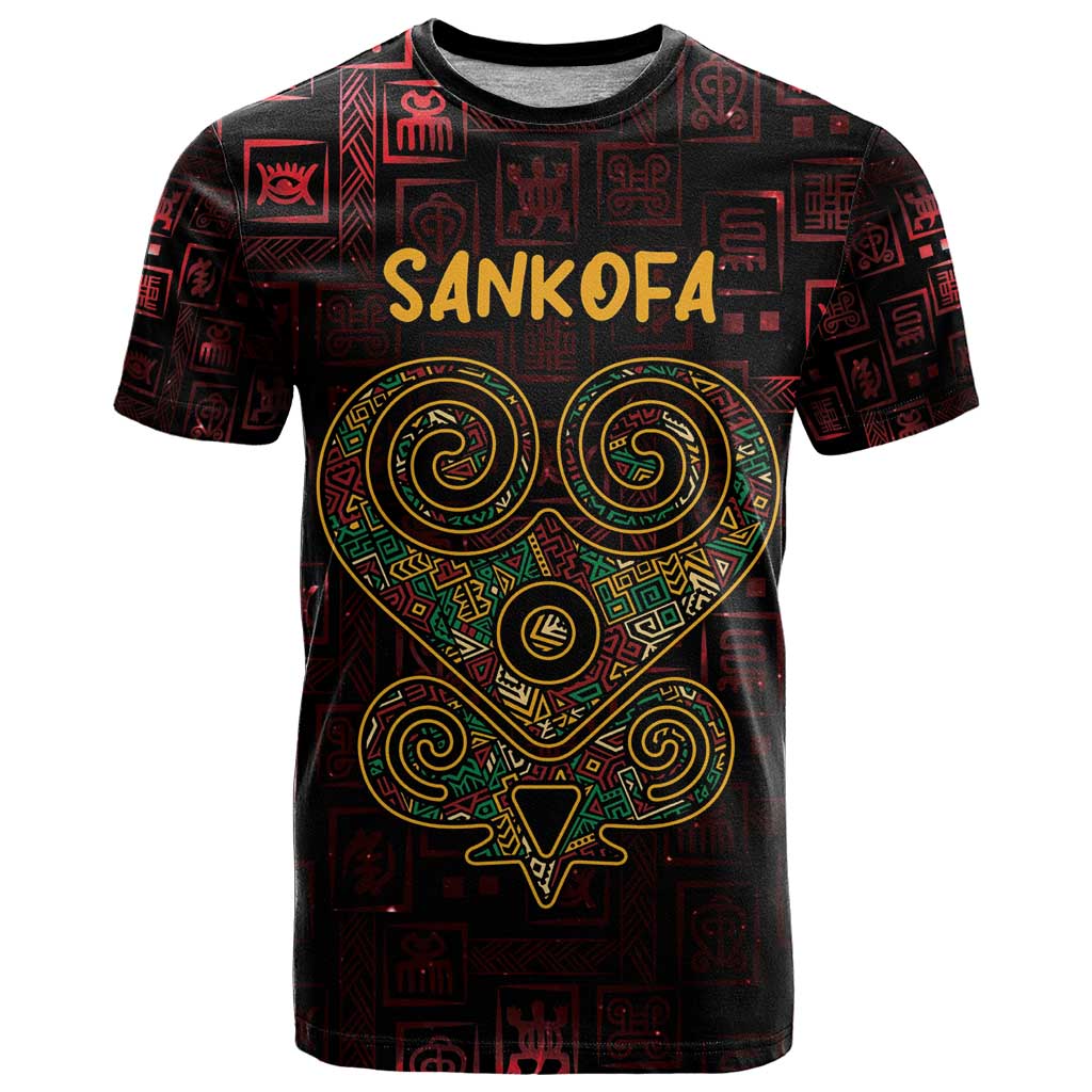 Africa Adinkra Symbol T-Shirt Sankofa Heart - Cosmic Red Graphic Tee