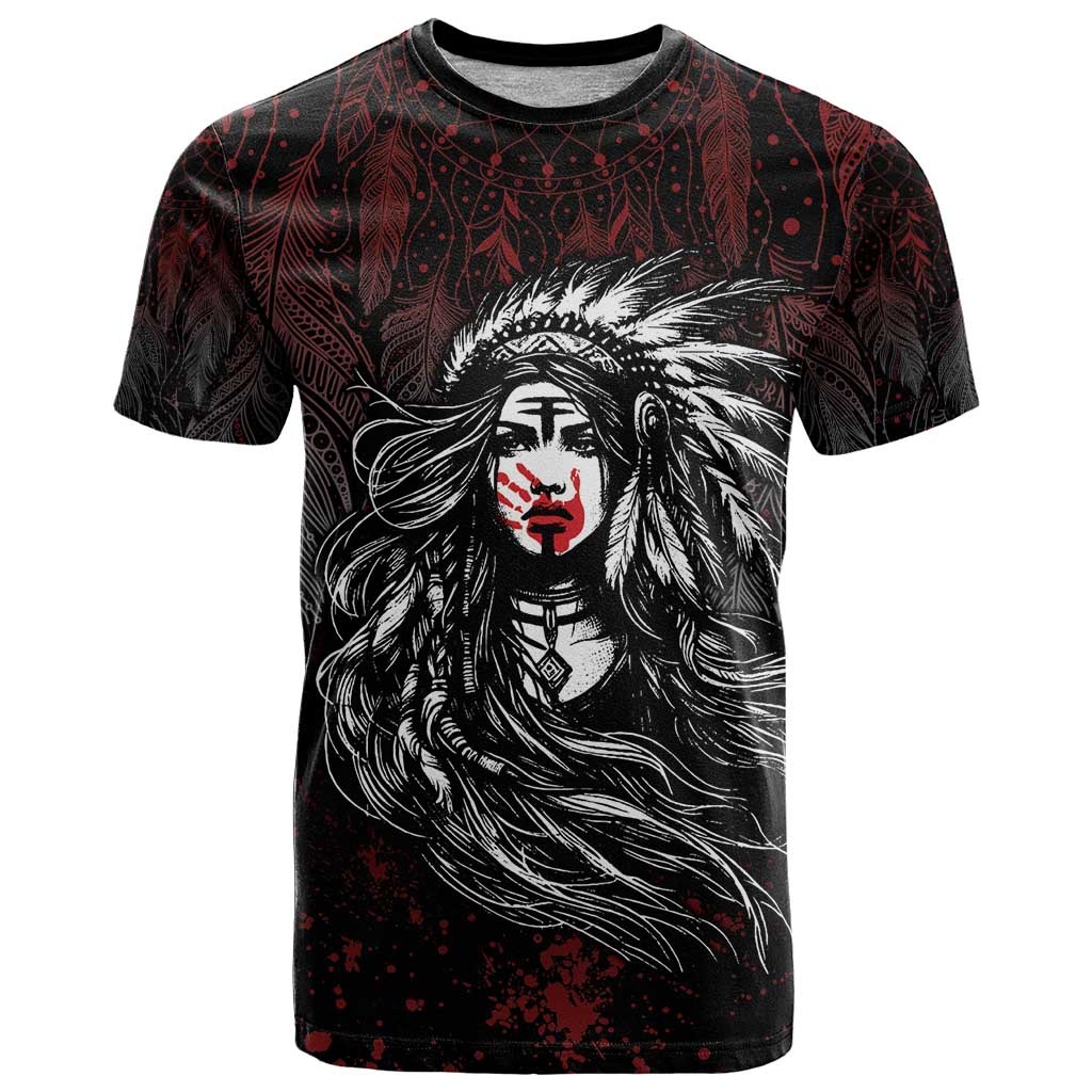 Native American MMIW Red Handprint T-Shirt Dreamcatcher Graphic Tee