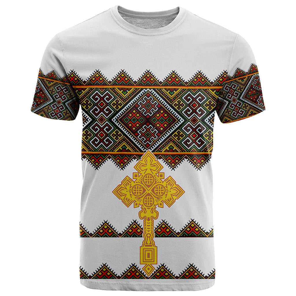 Eritrea T-Shirt Tilet Mix Eritrean Cross White Graphic Tee