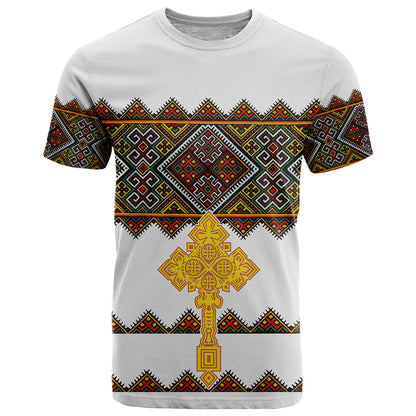Eritrea T-Shirt Tilet Mix Eritrean Cross White Graphic Tee