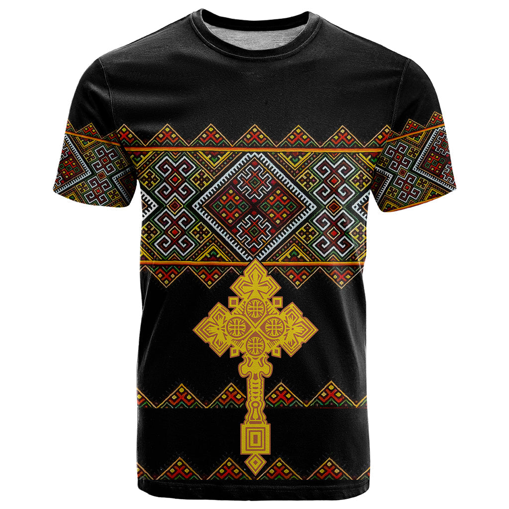 Eritrea T-Shirt Tilet Mix Eritrean Cross Black Graphic Tee