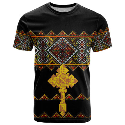 Eritrea T-Shirt Tilet Mix Eritrean Cross Black Graphic Tee