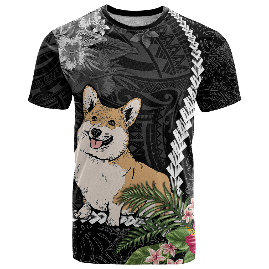 Personalised Polynesian Dog T-Shirt Corgi Mix Tropical Flowers Graphic Tee