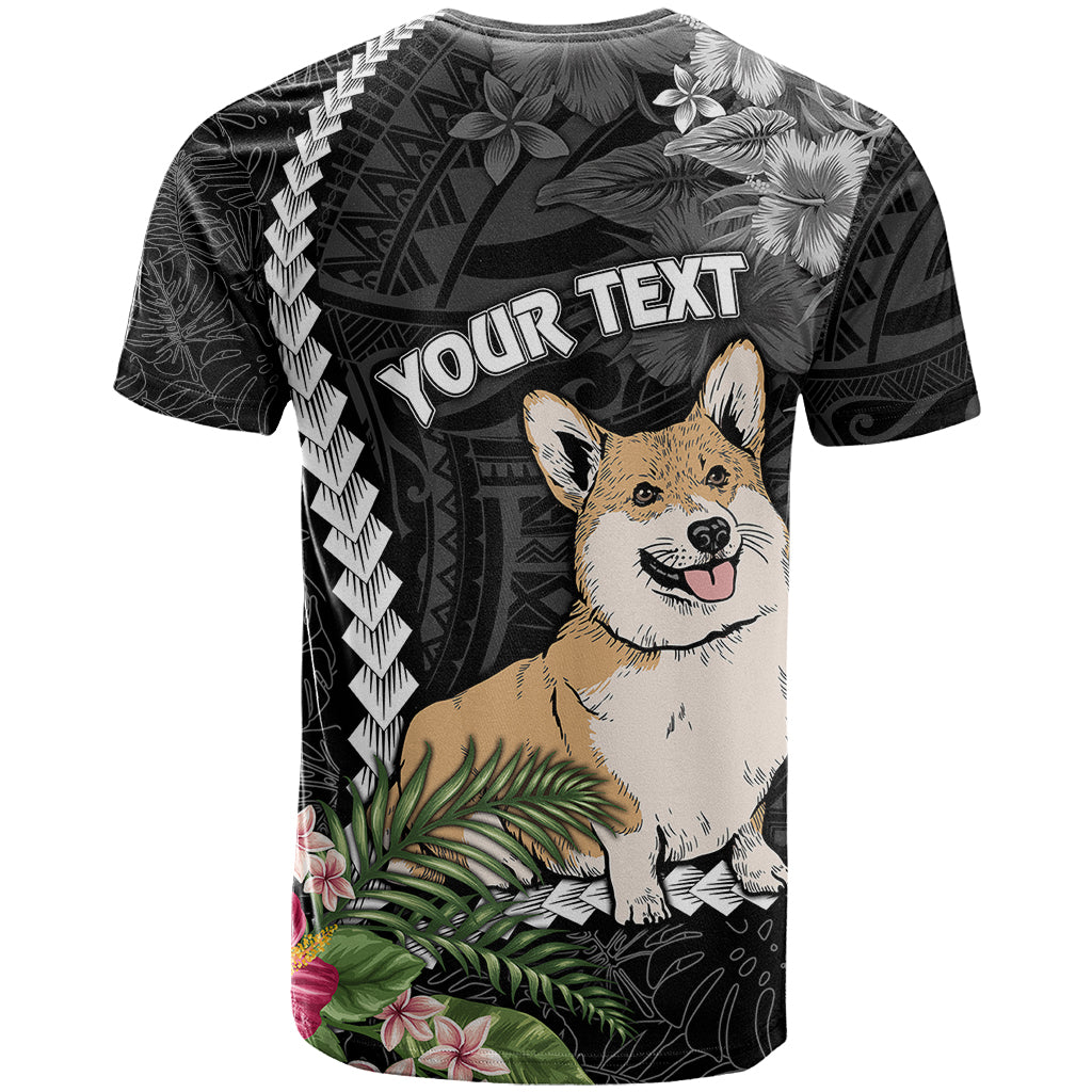 Personalised Polynesian Dog T-Shirt Corgi Mix Tropical Flowers Graphic Tee
