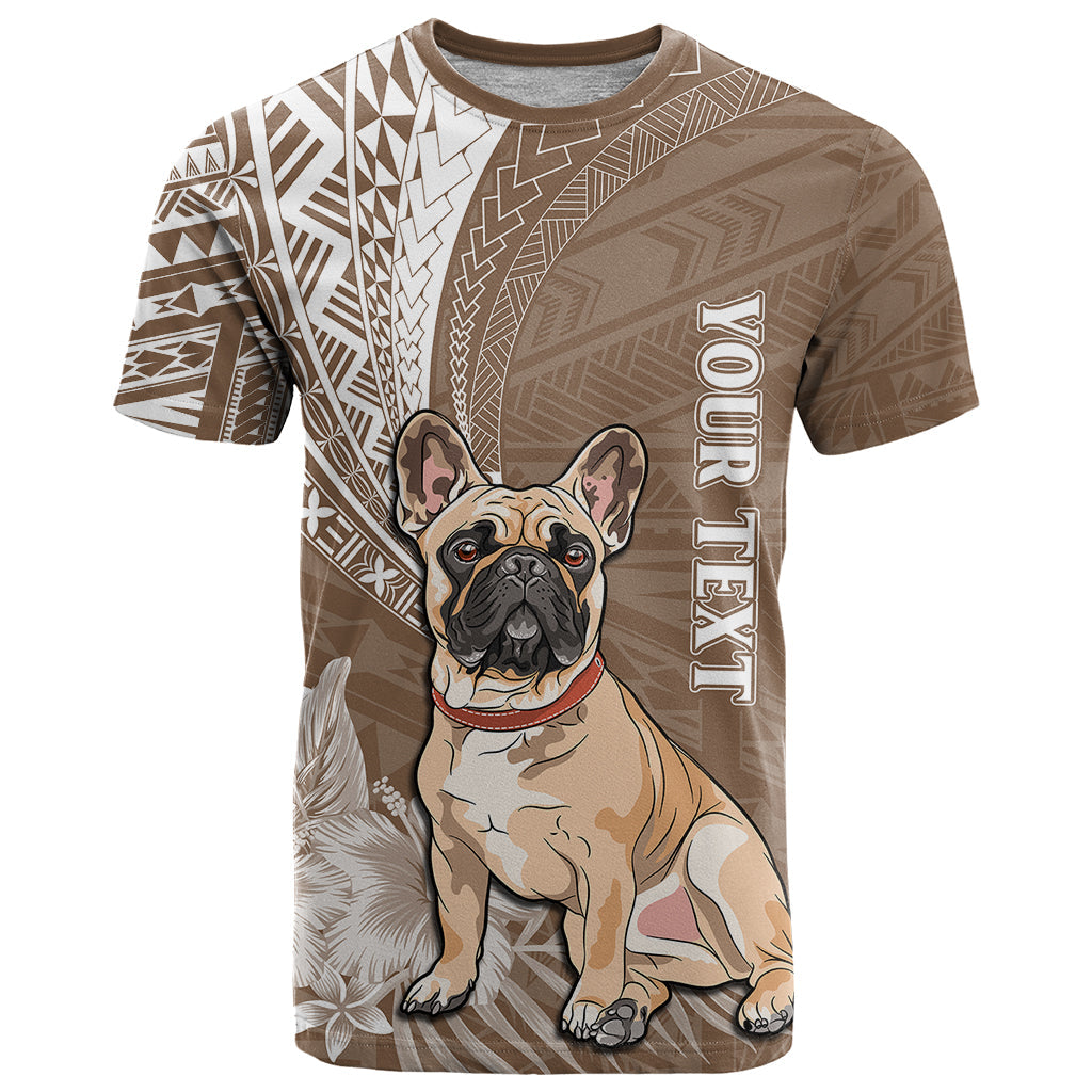 Personalised Polynesian Pacific Bulldog T-Shirt With Brown Hawaii Tribal Tattoo Patterns Graphic Tee