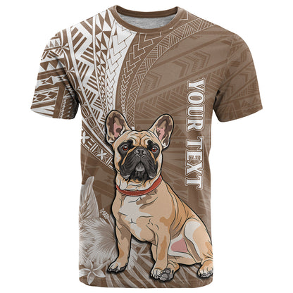 Personalised Polynesian Pacific Bulldog T-Shirt With Brown Hawaii Tribal Tattoo Patterns Graphic Tee