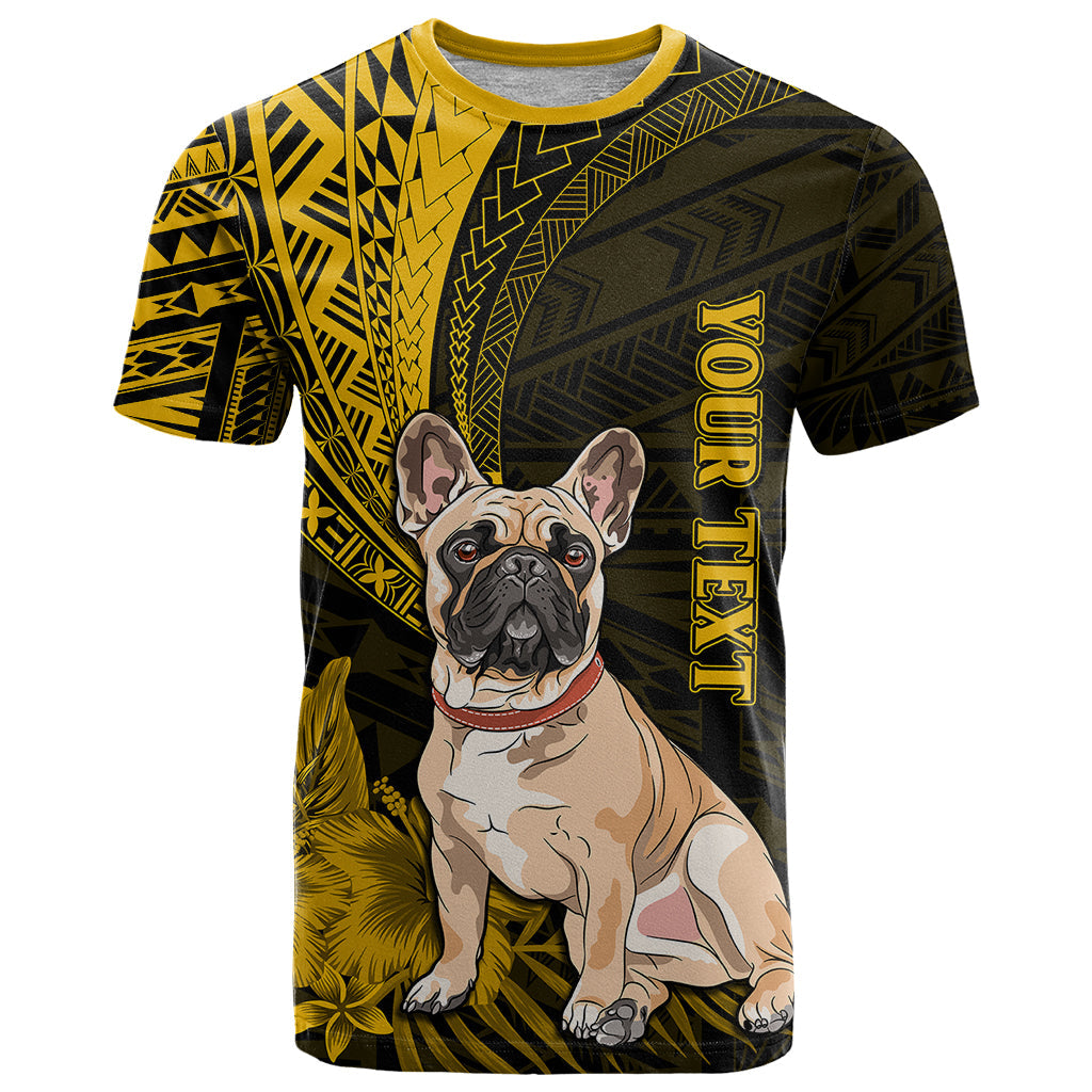 Personalised Polynesian Pacific Bulldog T-Shirt With Gold Hawaii Tribal Tattoo Patterns Graphic Tee