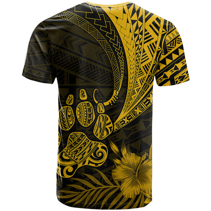 Personalised Polynesian Pacific Bulldog T-Shirt With Gold Hawaii Tribal Tattoo Patterns Graphic Tee