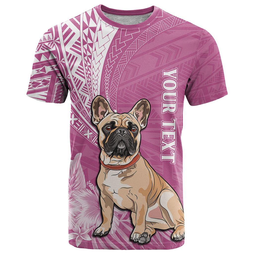 Personalised Polynesian Pacific Bulldog T-Shirt With Pink Hawaii Tribal Tattoo Patterns Graphic Tee