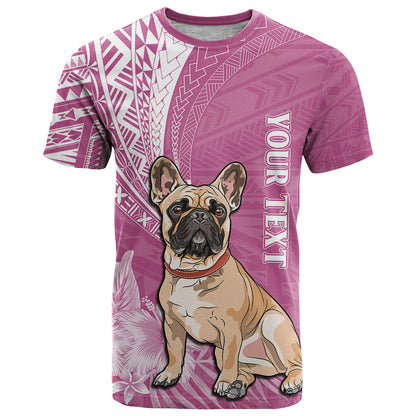 Personalised Polynesian Pacific Bulldog T-Shirt With Pink Hawaii Tribal Tattoo Patterns Graphic Tee