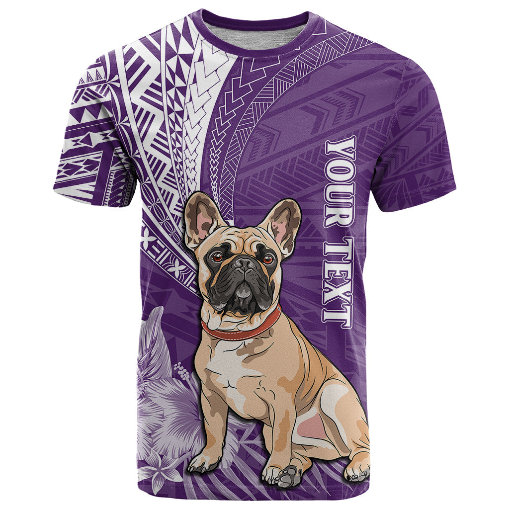 Personalised Polynesian Pacific Bulldog T-Shirt With Violet Hawaii Tribal Tattoo Patterns Graphic Tee