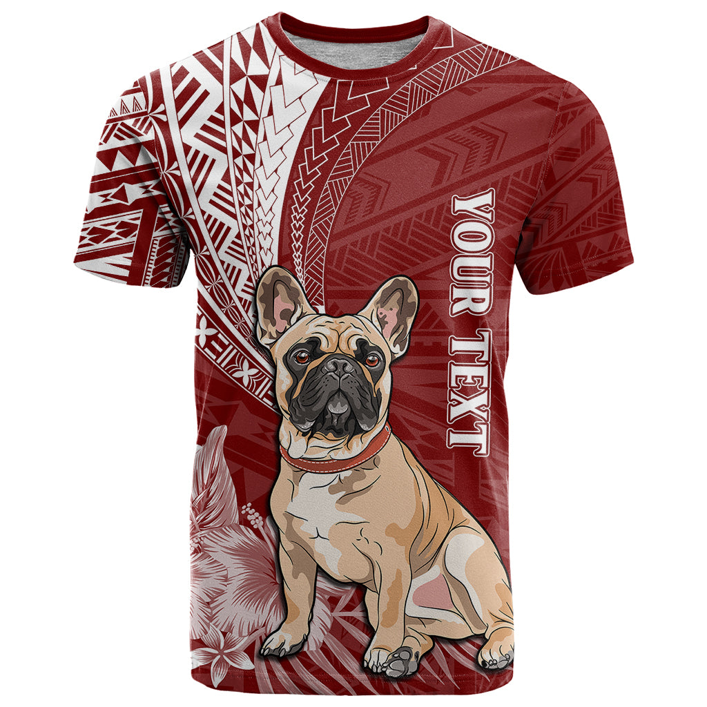 Personalised Polynesian Pacific Bulldog T-Shirt With Red Hawaii Tribal Tattoo Patterns Graphic Tee