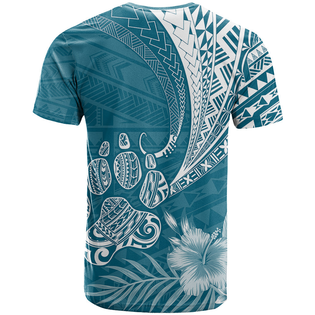 Personalised Polynesian Pacific Bulldog T-Shirt With Teal Hawaii Tribal Tattoo Patterns Graphic Tee