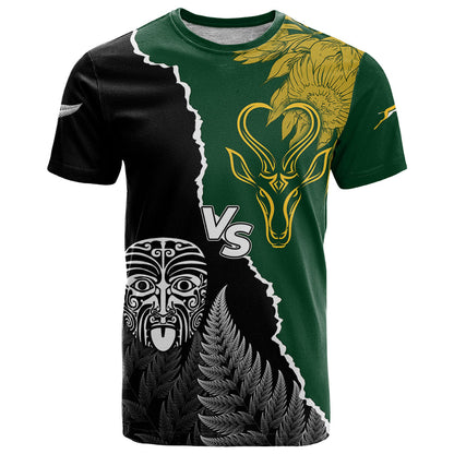 Personalised New Zealand Vs South Africa Rugby T-Shirt Rivals Dynamics Graphic Tee